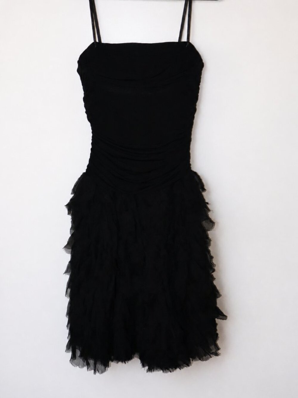 BCBG Max Azria Black Ruched Tiered Ruffle Cocktail Party Dress Size Small - Picture 2 of 5